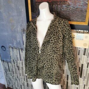 Tommy Bahama Pullover Sweater Women XL Leopard Print Sweat Shirt 1/4 Zip 0169 In